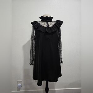 Disturbia Black Lace Ruffle High-Neck Dress